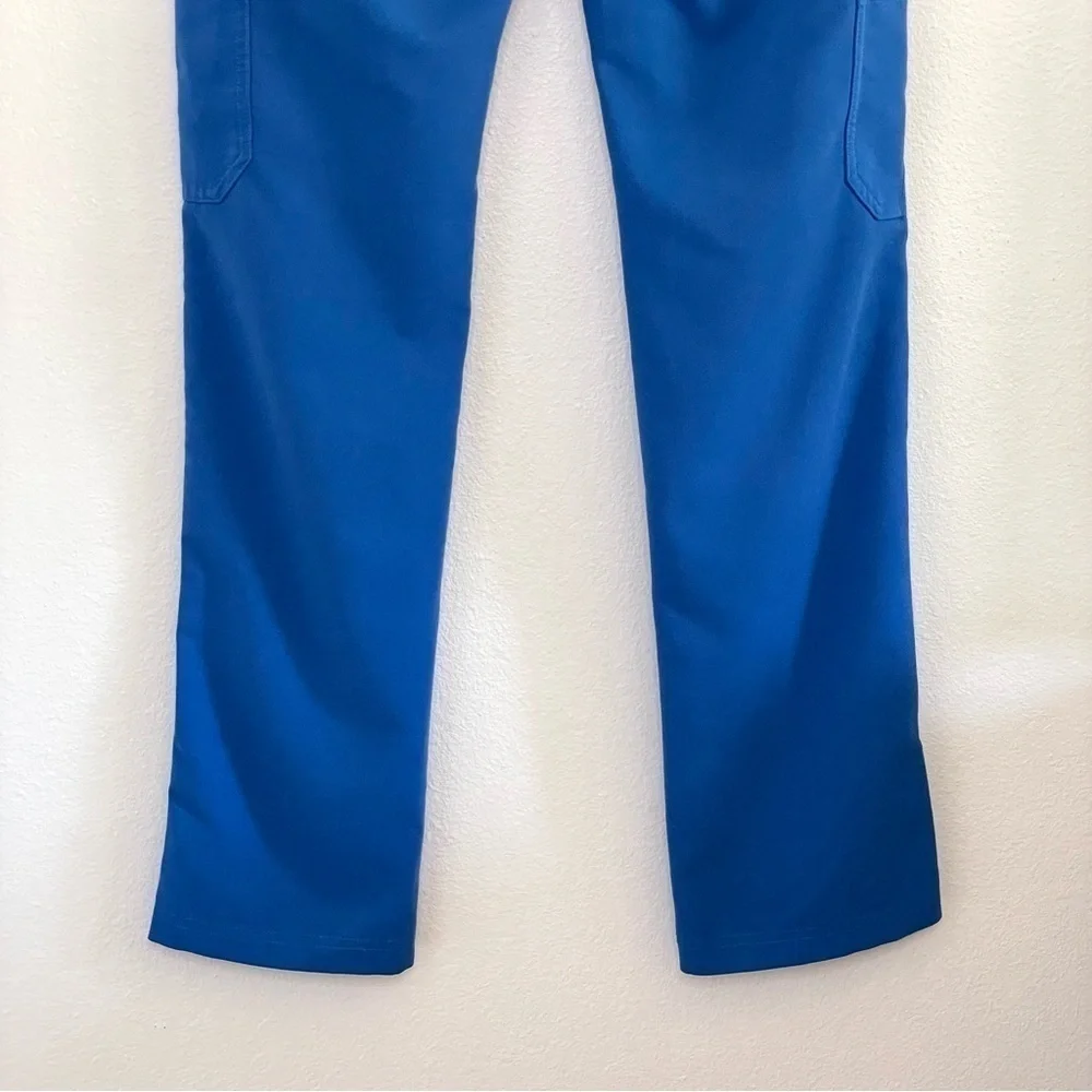 Figs Cairo Cargo Scrub Pants Drawstring Zip Fly Nine Pockets Royal Blue XS
